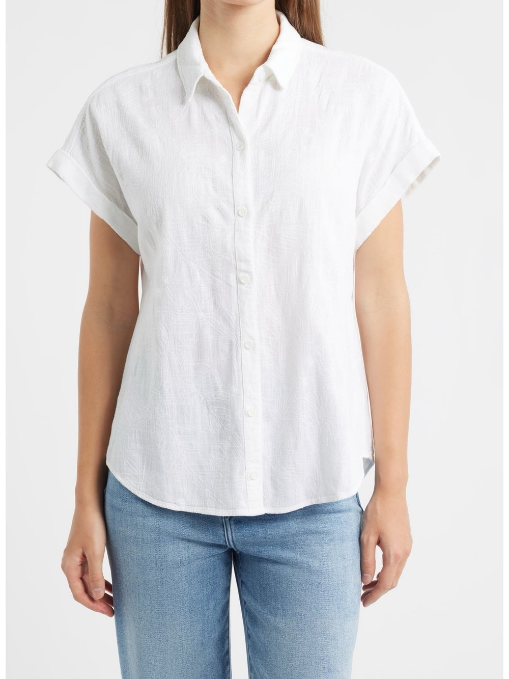 cloth & stone White Short-Sleeve Button Down Shirt EUC